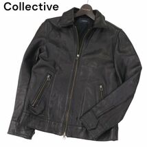 Collective コレクティブ メンズビギ 秋冬 羊革★ ラム レザー シングル ライダース ジャケット Sz.2　メンズ 黒　I3T02146_B#N_画像1