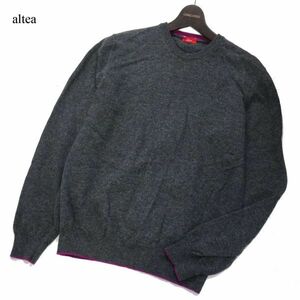 イタリア製★ altea アルテア 秋冬 ウール100%★ クルーネック ニット セーター Sz.L　メンズ グレー　I3T02052_B#K