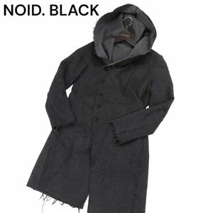 NOID. BLACK ノーアイディー 秋冬 Wフェイス★ フリンジ フーデッド ウール コート Sz.1　メンズ グレー　I3T02045_B#N