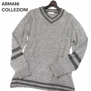 イタリア製★ ARMANI COLLEZIONI アルマーニ コレツィオーニ 秋冬 ウール ケーブル チルデン ニット セーター Sz.52　メンズ　I3T02037_B#K