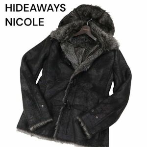 HIDEAWAYS NICOLE ハイダウェイ ニコル 豪華! 裏地ファー★ 秋冬 ダッフル風 フェイク ムートン コート Sz.48　メンズ　I3T02083_B#N