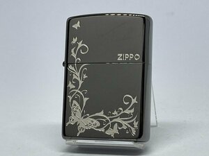 zippo (ジッポーライター) バタフライデザイン 黒ニッケル エッチング 銀サシ仕上げ 2BKS-BUT カッコイイ 蝶 レディース