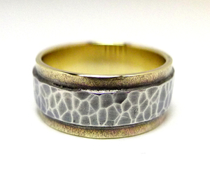 silver & brass ring not detting tired design! width. fat type 