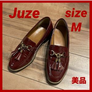 美品　 ローファー 靴 タッセルローファー　ボルドー　赤　エナメル　Mサイズ　合皮　Juze ジュゼ　地雷系　　　ワインレッド　