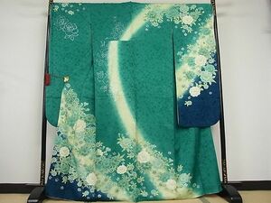 平和屋-こころ店■豪華振袖　草花文　暈し染め　銀彩　着丈163cm　裄丈70.5cm　正絹　逸品　A-br6213