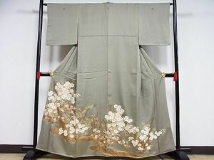 平和屋-こころ店■豪華色留袖　流水草花文　金彩　着丈160cm　裄丈64.5cm　正絹　逸品　B-np9391