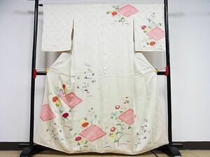 平和屋-こころ店■訪問着　駒刺繍　絞り　草花文　着丈160.5cm　裄丈65cm　正絹　逸品　B-np9374