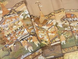 平和屋-こころ店■豪華色留袖　松竹梅人物風景文　金彩　着丈160.5cm　裄丈67.5cm　正絹　逸品　B-ph7947