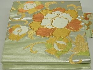 平和屋-こころ店■九寸名古屋帯　唐織　駒刺繍　洋花文　金銀糸　正絹　逸品　A-ru070