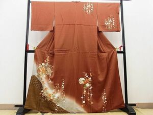 平和屋野田店■訪問着　駒刺繍　鼓菊花文　暈し染め　金彩　逸品　n-kg4033