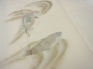 平和屋野田店■訪問着　駒刺繍　鯉　暈し染め　金銀彩　逸品　n-gh3964