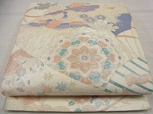 平和屋1■佐賀錦　六通柄袋帯　扇面孔雀花文　金銀糸　逸品　vf6173