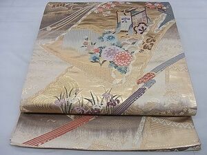 平和屋野田店■六通柄袋帯　唐織　琳派絵巻文様　本金箔　二重箔　逸品　n-te0094