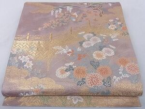 平和屋-こころ店■六通柄袋帯　唐織　垣根雲取小花文　金糸　正絹　逸品　A-az6297