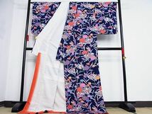 平和屋-こころ店■上質な小紋　地紙花鳥文　ロング丈　着丈181cm　裄丈69cm　正絹　逸品　B-oa7035_画像3