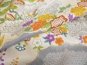 平和屋-こころ店■上質な小紋　絞り　吉祥風景花文　金彩　着丈153cm　裄丈61.5cm　正絹　逸品　A-br6327