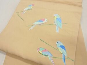 平和屋2■九寸名古屋帯　手描き　枝に小鳥　逸品　ma3477