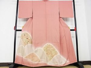 平和屋-こころ店■色留訪問着　刺繍　重ね山草花文　暈し染め　金彩　着丈160cm　裄丈66cm　正絹　逸品　B-ey6285