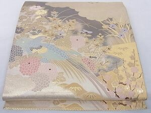 平和屋-こころ店■六通柄袋帯　花鳥絵図文　純金二重箔　正絹　逸品　A-az6260