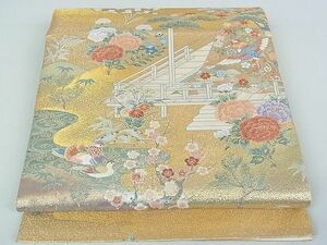 平和屋2■六通柄袋帯　唐織　聚栄御殿文　本金箔　逸品　bc0820