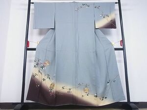 平和屋-こころ店■訪問着　刺繍　花鳥丸文　暈し染め　金彩　着丈156.5cm　裄丈63.5cm　正絹　逸品　B-ag5142