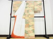 平和屋-こころ店■上質な小紋　雲取り吉祥草花文　鬼しぼ縮緬　着丈168.5cm　裄丈65cm　正絹　逸品　B-ey6325_画像2