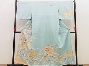 平和屋野田店■訪問着　駒刺繍　雲取り枝花文　金彩　逸品　n-hj7092