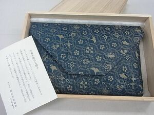 平和屋2■龍村美術織物　和装小物　和装バッグ　小物入れ　宗薫手銀杏文緞子　逸品　未使用　aaa5122