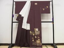 平和屋1■訪問着　刺繍　色紙重ね葡萄花唐草文　金銀糸　逸品　tx9725_画像2