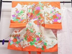 平和屋1■女の子　祝着　産着　初着　長襦袢セット　のしめ　お宮詣り　駒刺繍　鼓地紙花文　逸品　ut5537