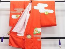 平和屋1■女の子　祝着　産着　初着　長襦袢セット　のしめ　お宮詣り　駒刺繍　絞り　糸巻き花文　逸品　ut5541_画像2