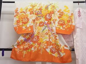 平和屋1■女の子　祝着　産着　初着　長襦袢セット　のしめ　お宮詣り　刺繍　花鳥文　金彩　洗える着物　ut5548