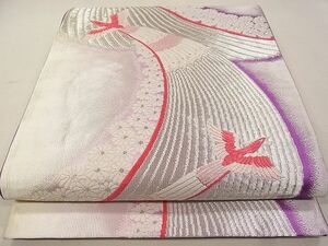 平和屋1■六通柄袋帯　唐織　吉祥花鳥文　銀糸　逸品　vf6355