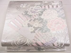 平和屋1■六通柄袋帯　唐織　扇面花文　プラチナ二重箔　九百錦　逸品　eg0645