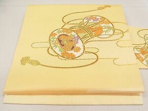 平和屋1■九寸名古屋帯　鼓花文　金糸　逸品　kb2526