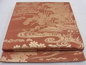 平和屋野田店■六通柄袋帯　光琳水秋草文　金糸　逸品　n-ow0345