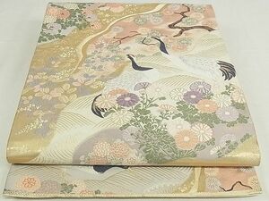 平和屋-こころ店■六通柄袋帯　唐織　九百錦　花鳥文　鶴　純金箔　正絹　逸品　A-hg422