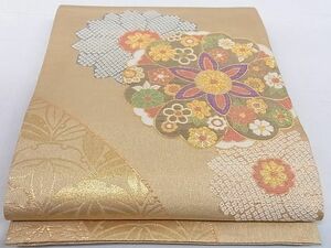 平和屋-こころ店■太鼓柄袋帯　舞花文　金銀糸　正絹　逸品　A-az6449