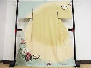 平和屋-こころ店■極上　訪問着　作家物　手描き　枝花文　暈し染め　着丈169cm　裄丈66.5cm　正絹　逸品　B-ph8466