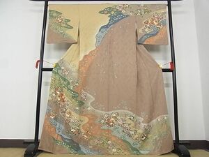 平和屋-こころ店■訪問着　流水雪輪重ね花文　金彩　着丈166.5cm　裄丈66.5cm　正絹　逸品　1B-wt404