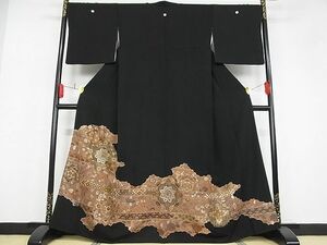 平和屋-こころ店■豪華黒留袖　総刺繍　絽刺し　宝相華　着丈164.5cm　裄丈69cm　正絹　逸品　A-ck6458