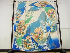 平和屋-こころ店■豪華振袖　駒刺繍　鴛鴦花文　金彩　着丈158.5cm　裄丈61.5cm　正絹　逸品　A-ja4652