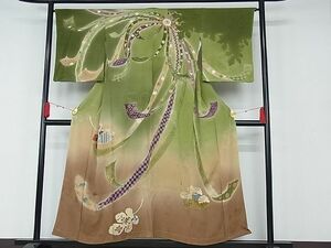 平和屋-こころ店■訪問着　駒刺繍　地紋起こし　結び紐花文　暈し染め　着丈147cm　裄丈65cm　正絹　逸品　未使用　A-cs6052