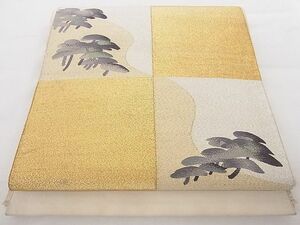 平和屋-こころ店■爪掻き本綴れ　八寸名古屋帯　市松浜松文　金銀糸　正絹　逸品　B-cy6652