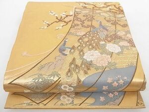 平和屋-こころ店■六通柄袋帯　几帳孔雀花文　金糸　引箔　正絹　逸品　B-cy6670