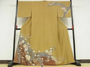 平和屋-こころ店■訪問着　駒刺繍　枝花文　暈し染め　金彩　着丈163.5cm　裄丈68cm　正絹　逸品　B-zg7034