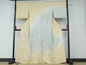 平和屋-こころ店■訪問着　駒刺繍　総刺繍　枝桜　暈し染め　金糸　着丈160.5cm　裄丈67.5cm　正絹　逸品　A-cs6077