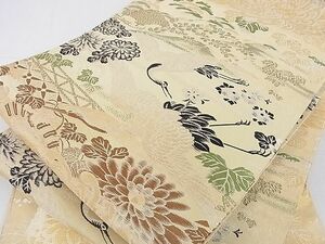 平和屋2■アンティーク　大正ロマン　丸帯　乱菊　飛鶴花文　金糸　逸品　fe6602