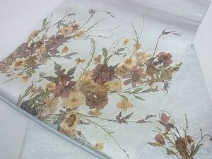 平和屋2■太鼓柄袋帯　たきいふみこ　押花草合せ　金彩　逸品　ic8979