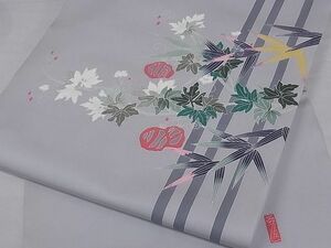 平和屋-こころ店■本加賀友禅作家　宮野勇造　塩瀬　九寸名古屋帯　手描き　草花文　正絹　逸品　A-sx8145